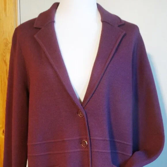 TALBOTS Size Plus 2XL Merino Wool Sweater Jacket/Blazer Plum - Picture 2 of 7